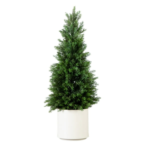 Nearly Natural Potted Cedar Artificial Tree - 3' - Green and White
