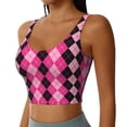 thumbnail image 2 of Balery pink and black argyle Pattern Racerback Sports Bras for Women - Padded Seamless High Impact Support for Yoga Gym Workout Fitness-, 2 of 8