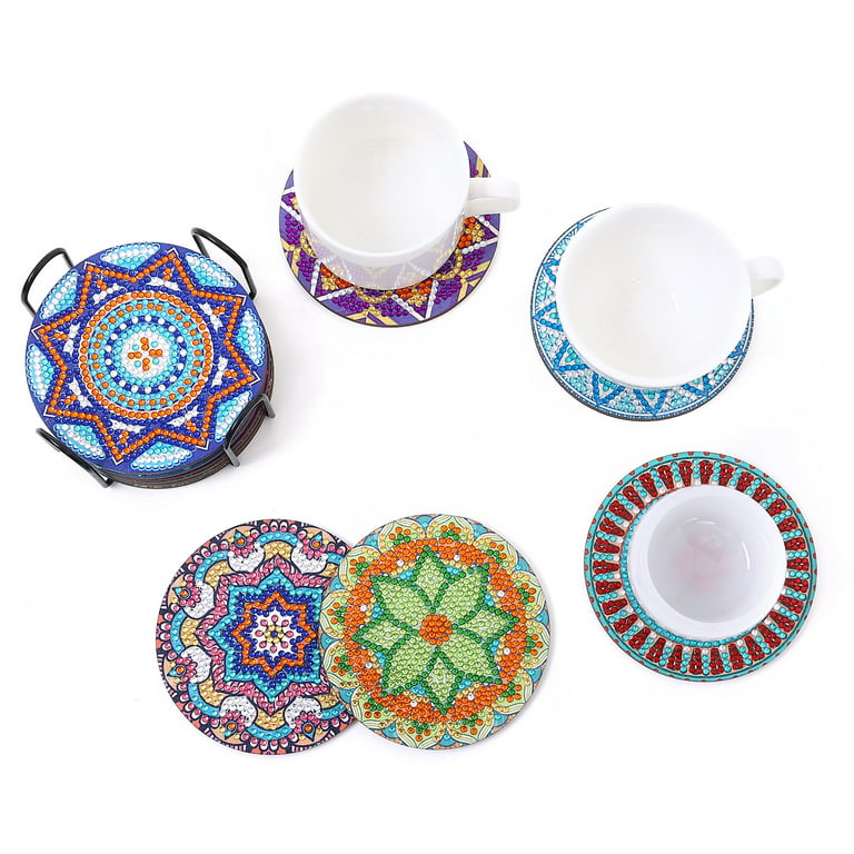 12 Pcs Diamond Art Coasters with Holder DIY Mandala Pattern Strong Adhesion Diamond  Painting Kits for Crafts 