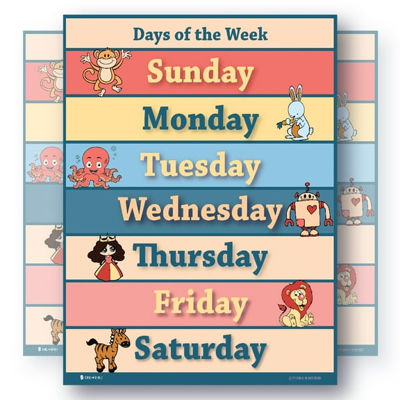 Learning days of the week LAMINATED educational SMALL poster chart for toddlers preschool edu