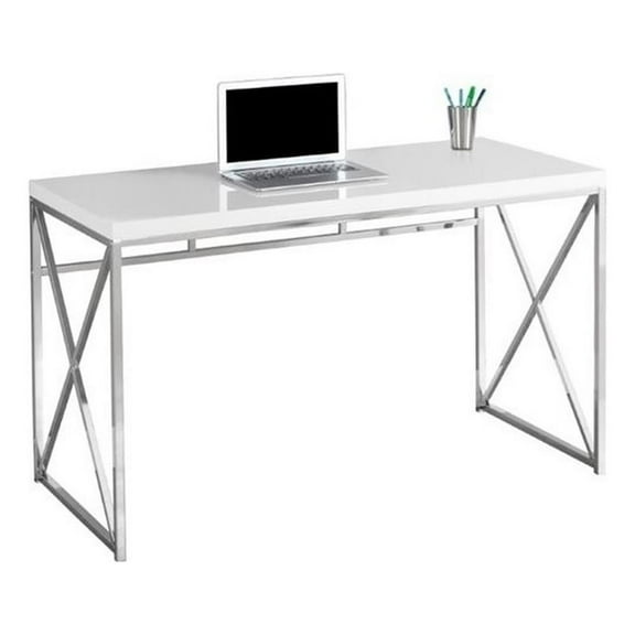 Scranton & Co 48" Modern Wood/Metal Computer Desk in Glossy White/Chrome