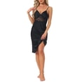 thumbnail image 2 of INSPIRE CHIC Women's Elegent Satin Nightgown Sexy Sheer Lace Cheimise Spaghetti Lace Trim Baceless Silky Sleep Dress M Black, 2 of 6