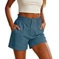 thumbnail image 4 of Hurxie Womens Summer High Waisted Cuffed Shorts Back Elastic Waistband Pleated Linen Shorts with Pockets Light Blue,M, 4 of 6