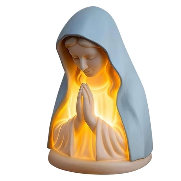 Virgin Mary LED Devotional Table Lamp, Virgin Mary Prayer Night Light Religious Statue Lamp, Handmade Jesus Catholic Table Light for Living Room Desktop