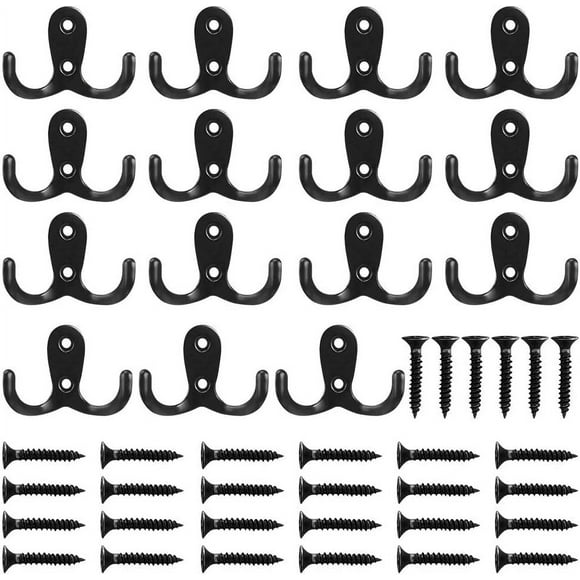 Crochet de Manteau, 15 Pièces Double Crochet de Manteau Patères Antique à Montage Mural et Patères Crochet de Portemanteau Mural Noir, Rangement avec Vis pour la Maison, étagères, bain - Noir