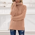 thumbnail image 3 of Suéter de punto de manga larga con cuello alto elegante para mujer, suéter informal, sudadera de invierno (L), 3 of 5