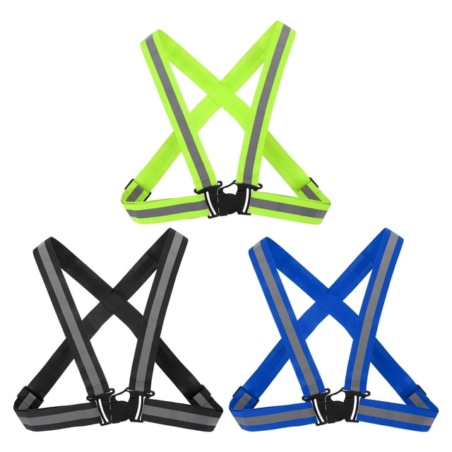 Gilet de Course Réfléchissant Réglable, Lot de 3 Sangles Réfléchissantes Haute Visibilité pour Tous Âges, Vert/noir/bleu Saphir