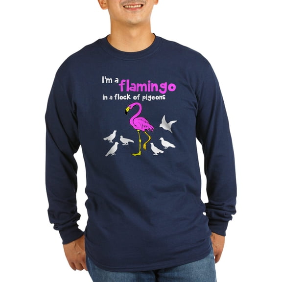 CafePress - Flamingo Flock Of Pigeons Long Sleeve Dark T Shirt - Long Sleeve Dark T-Shirt