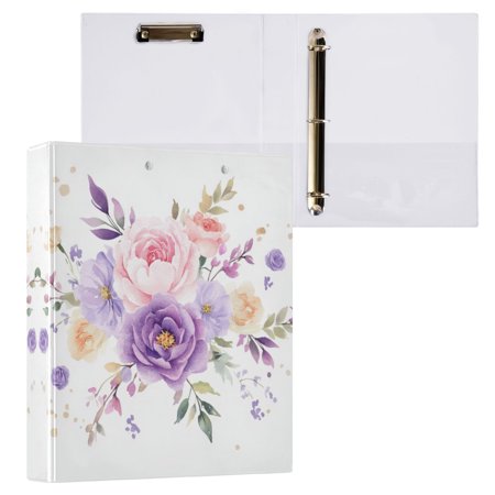 Purple and Pink Roses 3 Ring Hardcover Binders 1.5in Round Rings for Letter-Size Folder Paper Organizer Pockets for Office Student Recipe