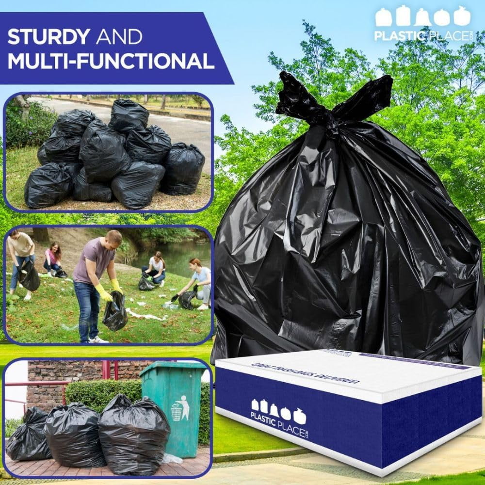 Plasticplace Contractor Trash Bags 42 Gallon │ 6.0 Mil │ Black Heavy Duty Garbage Bag │ 33” x 48” (25 Count)