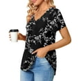 thumbnail image 3 of MOSHU T-shirts for Women Pleated Printed Short Sleeve Tunice Tops V Neck Summer Womens Shirts, 3 of 6