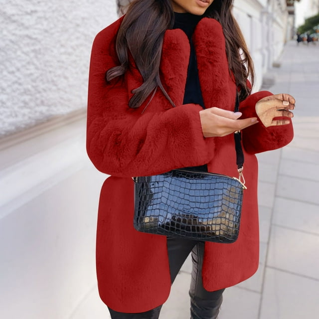 LSLJS Manteau en Peluche à Manches Longues pour Femmes, Mode, Couleur Unie, Chaud