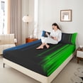 thumbnail image 4 of jejeloiu Geometric Stripes Lines Twin Sheet Sets,Green Black Blue Bedding For Men Women 3-Piece, 4 of 7