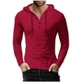 thumbnail image 2 of Fashion YLSDY Mens Waffle Shirts Hoodies Slim Fit Long Sleeve V Neck Golf Henley Shirts Hooded Solid Retro Spring Fall Trendy Tops Red M, 2 of 6