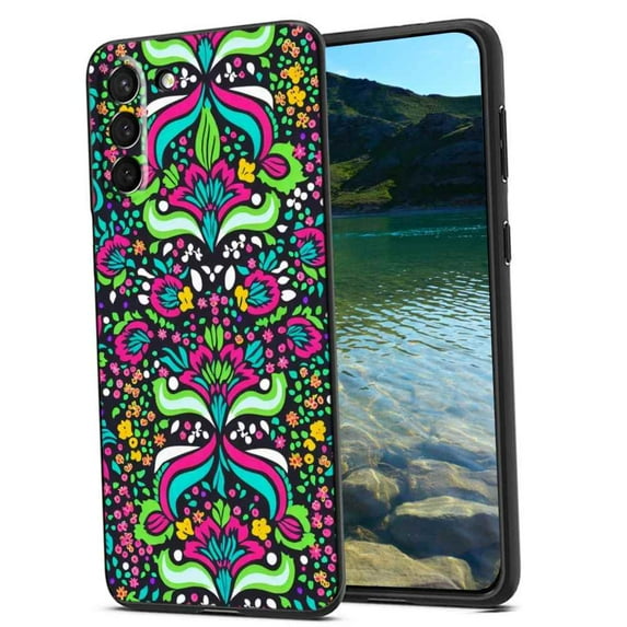 Mexican-Bohemian-Bright-Floral-Pattern-4 Phone Case, Degined for Samsung Galaxy S21 Case Men Women, Flexible Silicone Shockproof Case for Samsung Galaxy S21