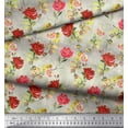 thumbnail image 2 of Soimoi Orange Cotton Poplin Fabric Leaves & Floral Decor Fabric Printed BTY 42 Inch Wide, 2 of 3