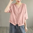 thumbnail image 2 of Dealovy Cotton Linen Shirts for Women 3/4 Length Sleeve Shirts Button down Casual V Neck Soft Blouses Top, 2 of 3