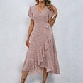 thumbnail image 4 of Vestido de Manga Corta para las Mujeres Corbata de Impresión Casual Cuello en V Irregular, Vestido de Verano para las Mujeres, 4 of 5