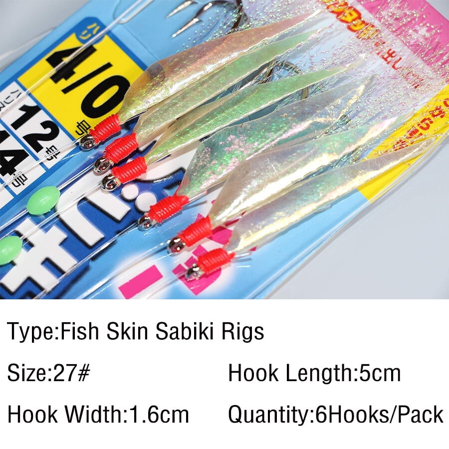 10PCS Sabiki Fishing Rigs 6Hook/Pack Fish Skin String Hook Soft Fishing Lure Bait Rigs