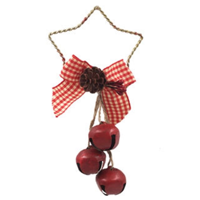 2 piezas de piñas de pino navideñas, cascabeles y lazo con cuadros de búfalo, adornos para colgar en la puerta y en la pared