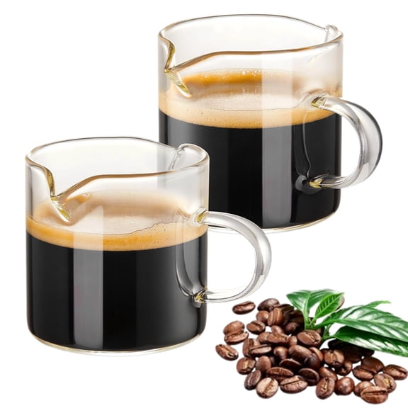 Fmxomd Clear Coffee Mug 4oz, Glass Coffee Mugs Set of 2, Small Glass Coffee Cups with Handle for Hot/Cold Drink, Latte, Cappuccino, Tea, Juice and Beer