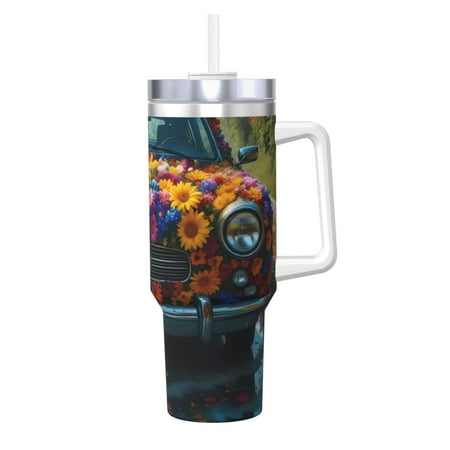 

Ocsxa Flower Covered Vintage Car Print 40oz Stainless Steel Vacuum Insulated Tumbler Car Cup Coffee Mug with Spillproof Lid Keep Your Drink Hot or Cold on the Go