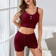 thumbnail image 4 of IMENGL Women's Pajamas Set Loungewear Pyjamas Of 3 Lace Pyjamas V Neck Tank Top Pyjama Shorts 3 Piece Leisure Suit Onesises Sleepwear Pajama Sets for Women,Red, 4 of 8