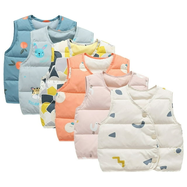 Gilet Matelassé en Duvet pour Tout-Petits Garçons Filles, Imprimé, Chaud, Gilets en Duvet pour Nouveau-Né, Veste Sans Manches Matelassée d'Hiver 3 m-4 A