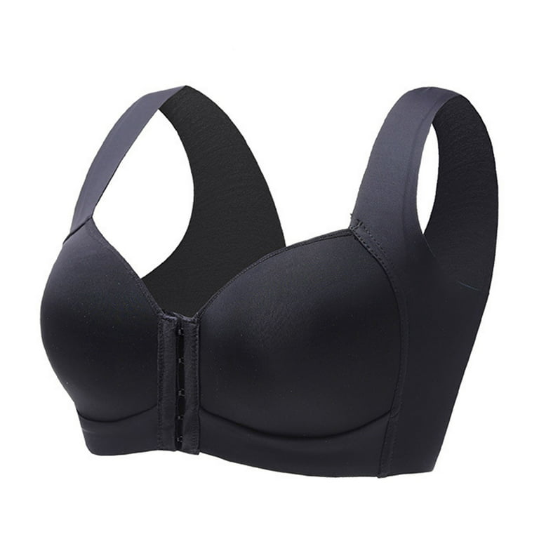 harmtty Wide Shoulder Straps Women Bra U-Shaped Back Wire Free Front  Closure Full Cup Sexy Bra for Daily Wear,Black,38C 