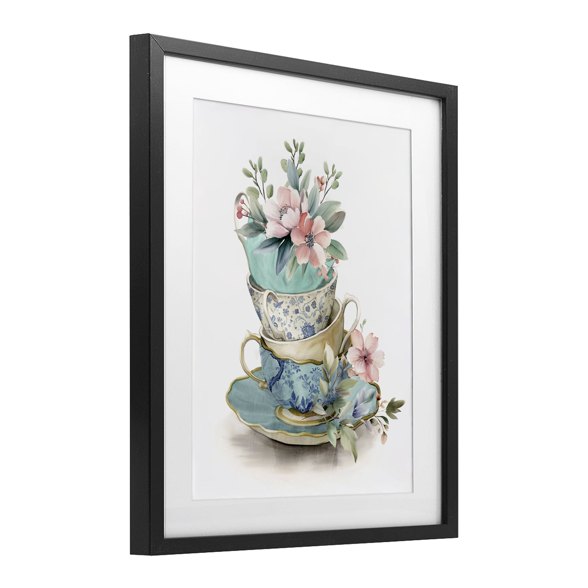Stupell Industries Tea Cup Chinoiserie Blossoms Black Framed Print Under Glass, design by Kim Allen