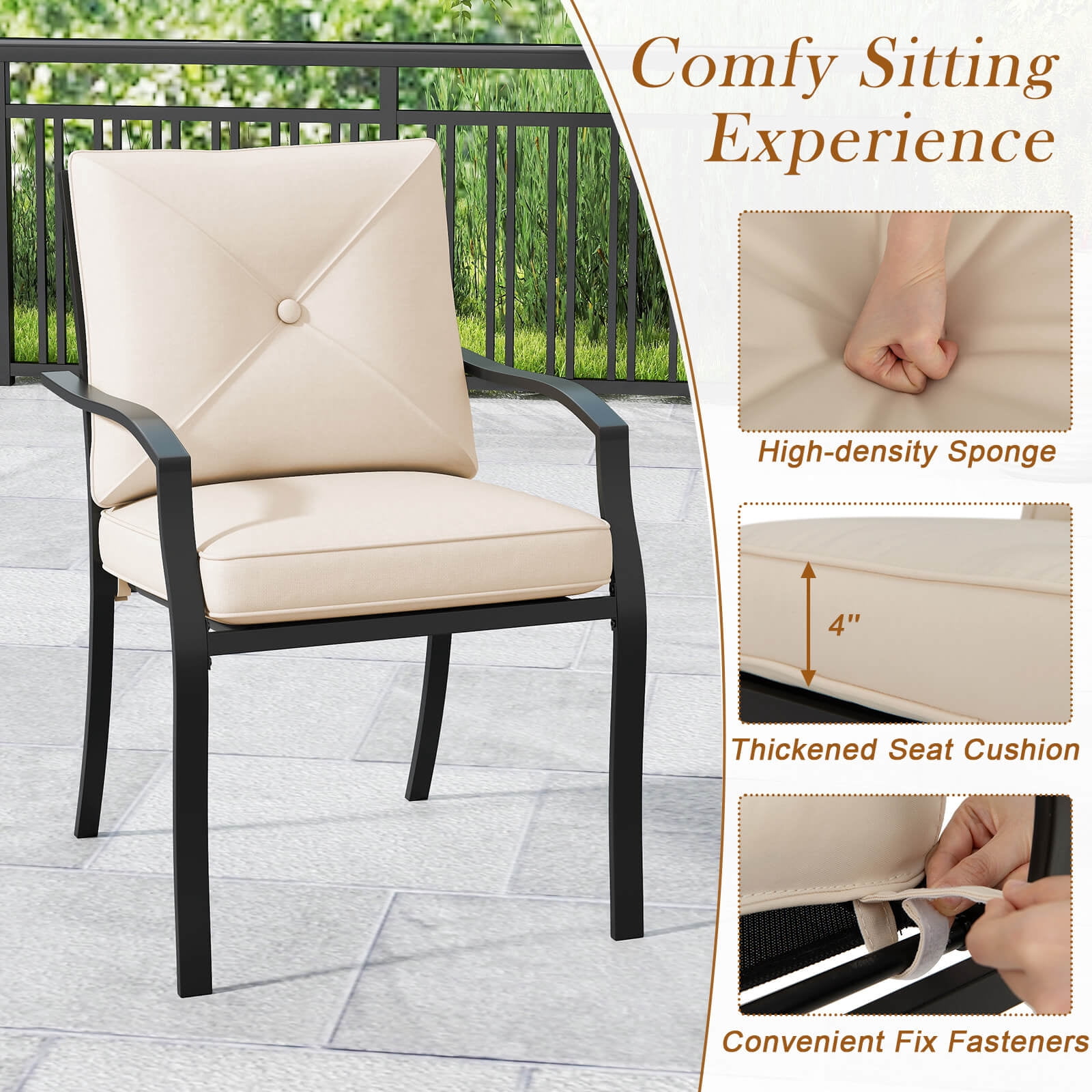 Costway Outdoor Patio Dining Chair Set of 2 Stackable Garden Chairs with Metal Frame