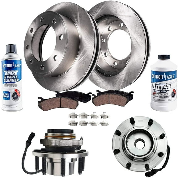 Detroit Axle - 4WD Front Wheel Bearing Hubs Brake Kit for 99-04 Ford F-250 F-350 Super Duty 00-02 Ford Excursion [SRW] Wheel Hubs Brake Rotors Brakes Pads Replacement : 13.03" Rotor