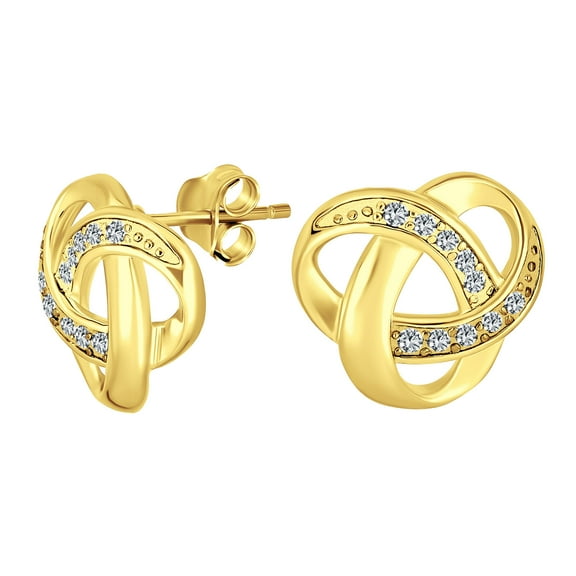 Bling Jewelry Womens Pave CZ Interlocking Open Love Knot Stud Earrings Gold Plated Sterling Silver