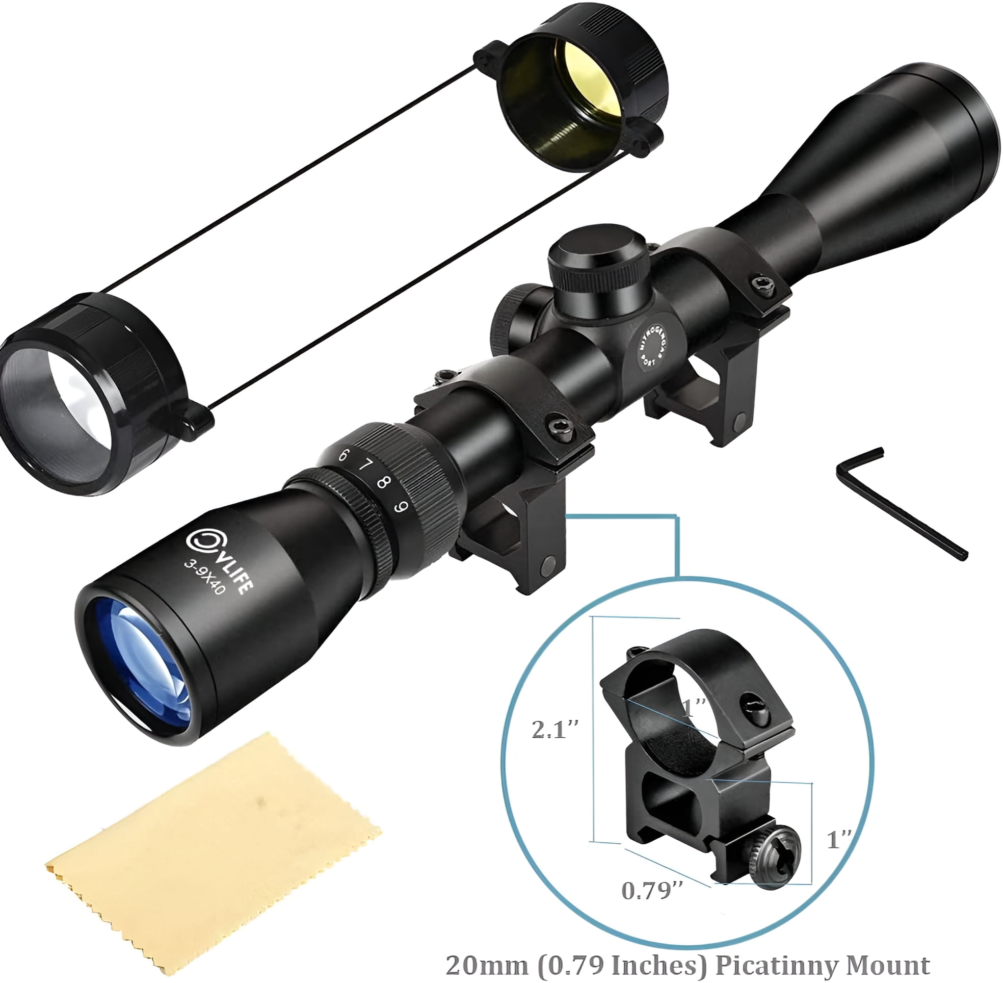 CVLIFE Optics R4 Reticle Crosshair Scope with 20mm Free Mounts, 3-9x40