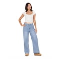 thumbnail image 2 of Forever 21 Women's Blue Y2K Wide-Leg Denim Pants, Lace Trim Waistband Detail for Everyday Casual Wear, Size 6, 2 of 6