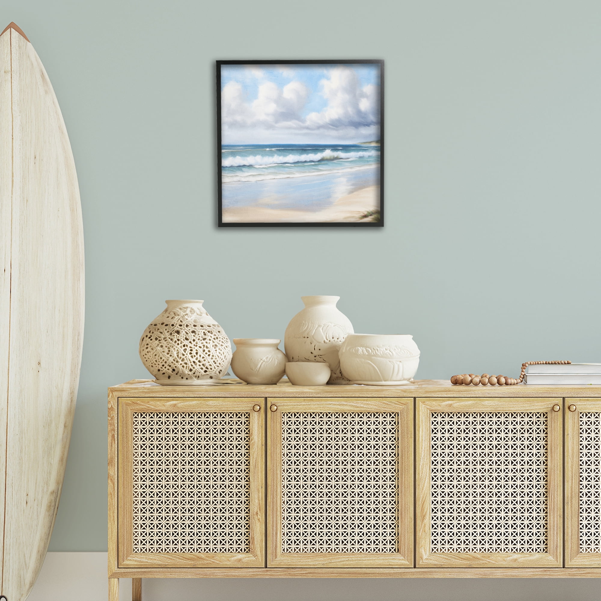 Stupell Industries Sand Walk Ocean Waves Landscape Painting Black Framed Art Print Wall Art, 24 x 24