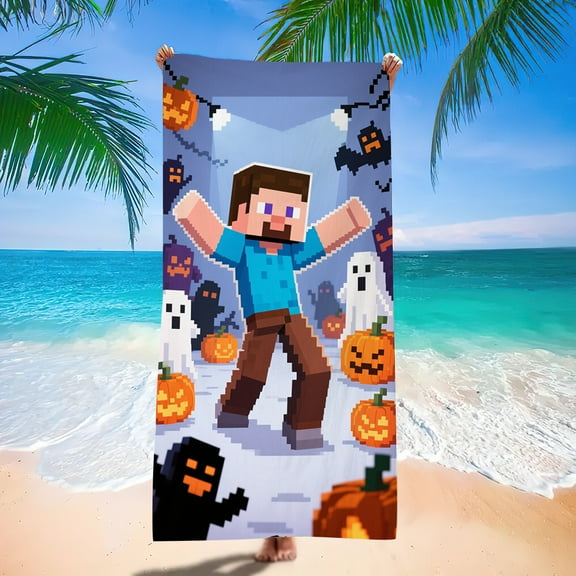 Minecraft Halloween Creeper Towel – Jack-o'-Lantern Edition Bath Towel 28" x 55"