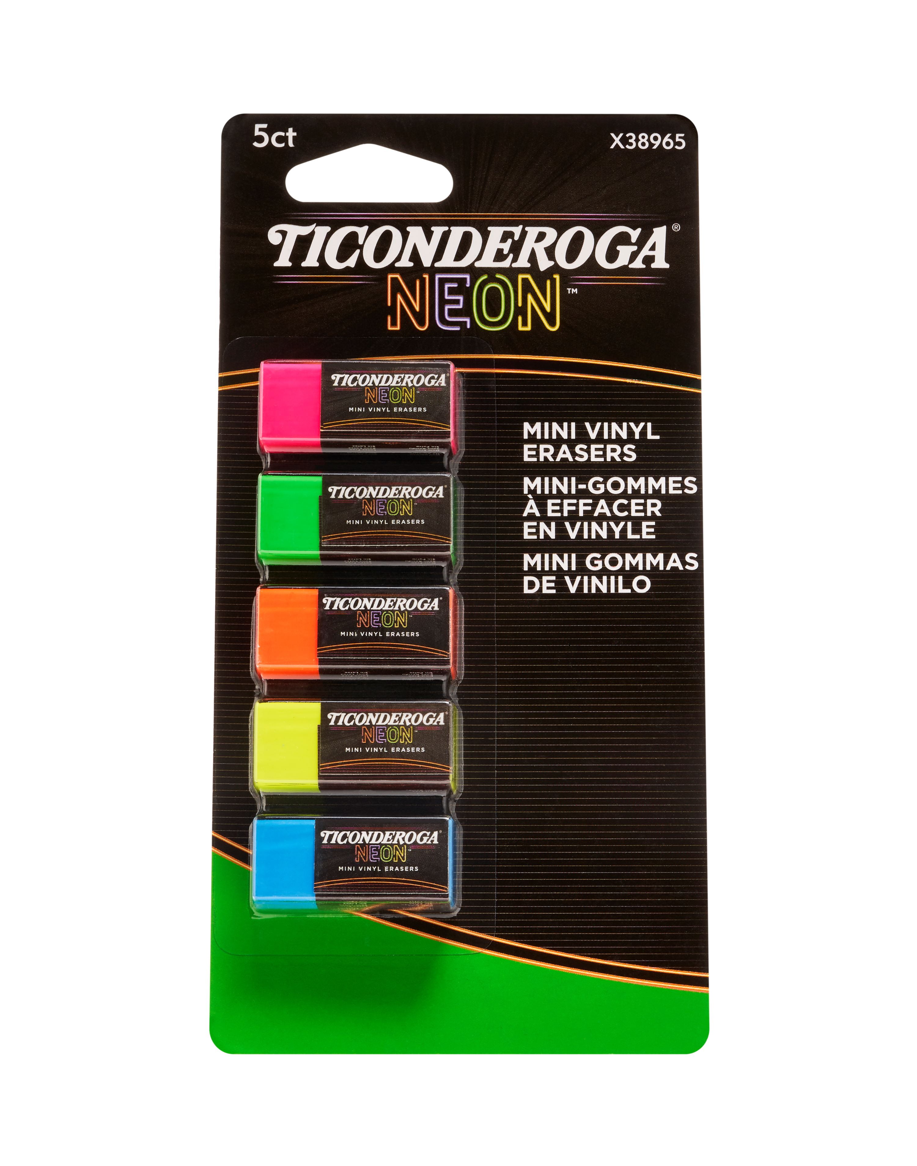 Ticonderoga Pencil Shaped Erasers 3 Count Neon Colors 
