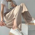 thumbnail image 3 of Women Thin Elastic High Waist Wide Leg Pants Loose Split Hem Ribbed Trousers Shallow card XL, 3 of 4
