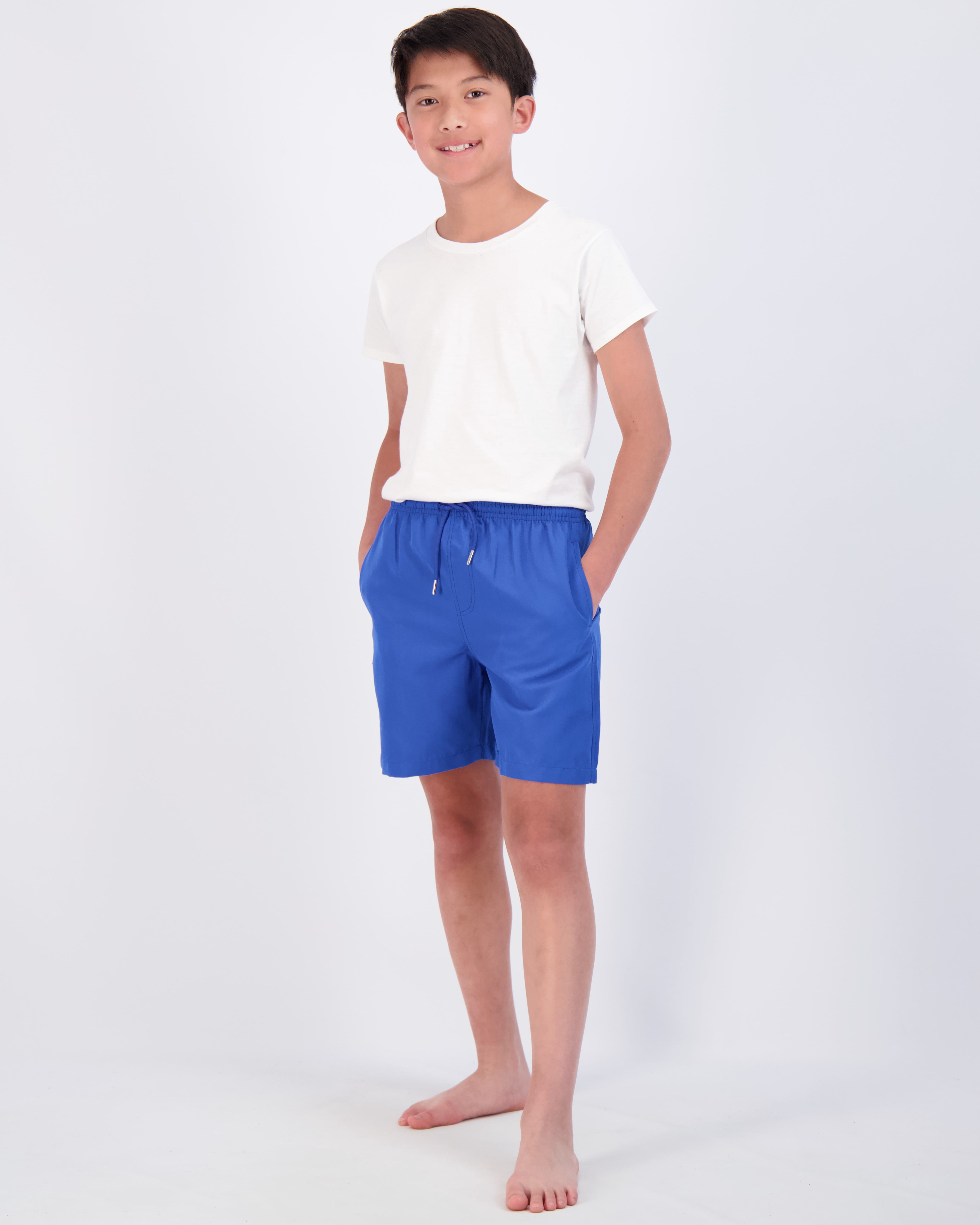 Real Essentials 3-Pack: Boy's Swim Board Shorts Trunks with Drawstring Beach UPF Swimwear Surf Swimming Short for Boys