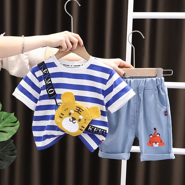 Ropa de verano para bebé, traje de Mickey Mouse para niños, camiseta de dibujos animados para niños y niñas, pantalones cortos, 2 unidades/conjunto, chándales informales para niños pequeños 4T Gao Jinjia LED