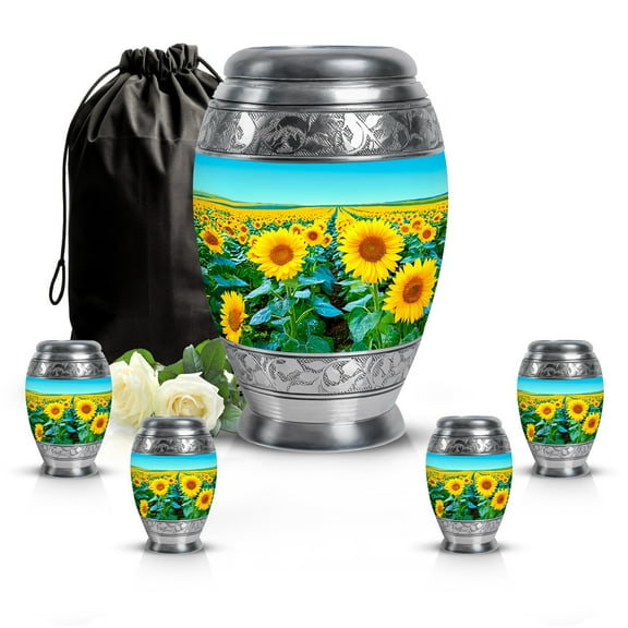 SABURIAL Sunflower Urn - Mini Keepsake Urns For Human Ashes Adult Women - Memorial Small Funeral Urns - Combo Of 10 Inch & 3 Inch - Large Burial Urn For Ashes For Men