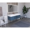 thumbnail image 6 of Amazon 60" Blue Wood Floating Vanity with White Top and Black Trim, 6 of 10