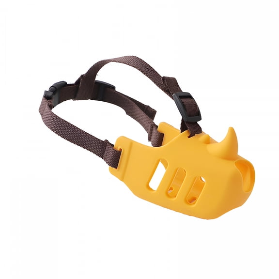 GASTROPOD Dog Muzzle,Soft Muzzle for Small Medium Dogs Poodle Dachshund,Breathable Silicone Cage Mouth Cover to Prevent Biting and Chewing,Funny Rhino Muzzle with Adjustable Head Strap (Yellow,S)