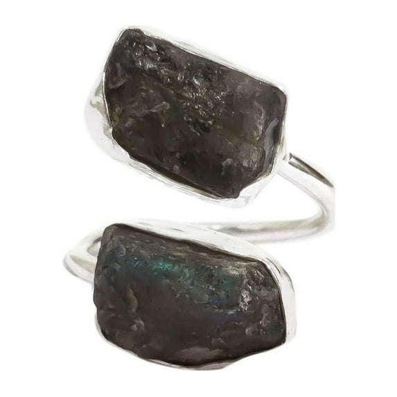 Natural Labradorite Ring, Rough Labra Gemstone Ring, Adjustable, Double Stone, 925 Sterling Silver, Womens Ring, Christmas, Thanksgiving, Handmade, Statement Jewelry, Rough Gemstone Jewelry