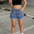 thumbnail image 5 of ATOGUTA Girls Jean Shorts Size 8-14 Elastic High Waist Baggy Denim Shorts Summer Preppy Wide Leg Bermudas with Pockets Dark Blue, 5 of 7