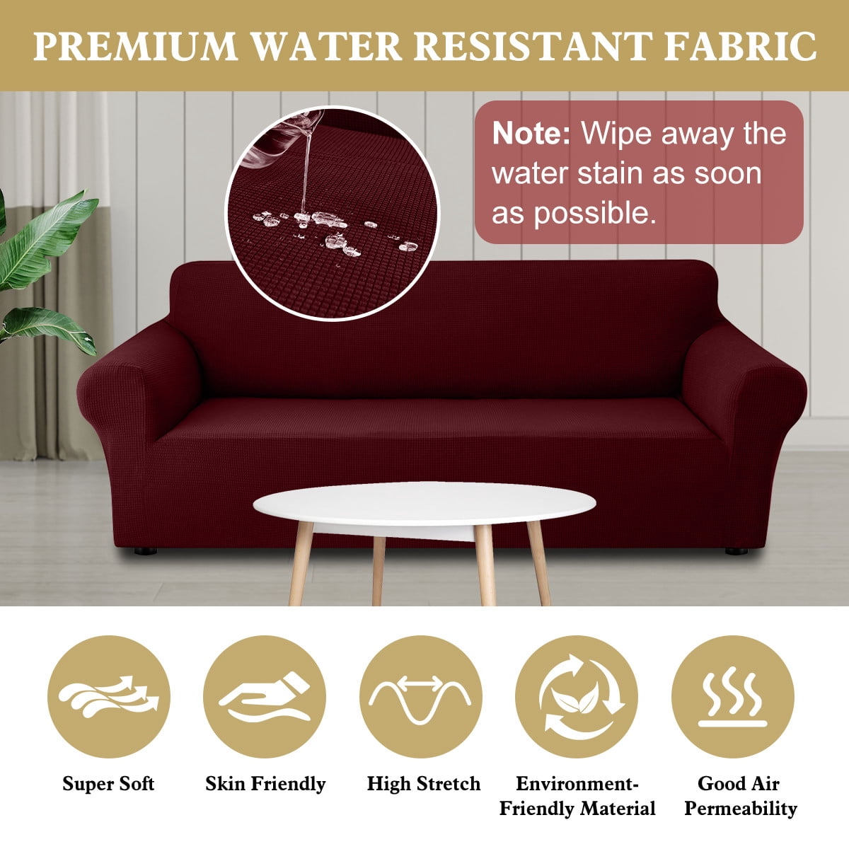 Sanmadrola Couch Cover Water Resistant Stretch Sofa Slipcover Jacquard Furniture Protector for Kids Pets Dog Cat, Wine Red, Oversized Sofa