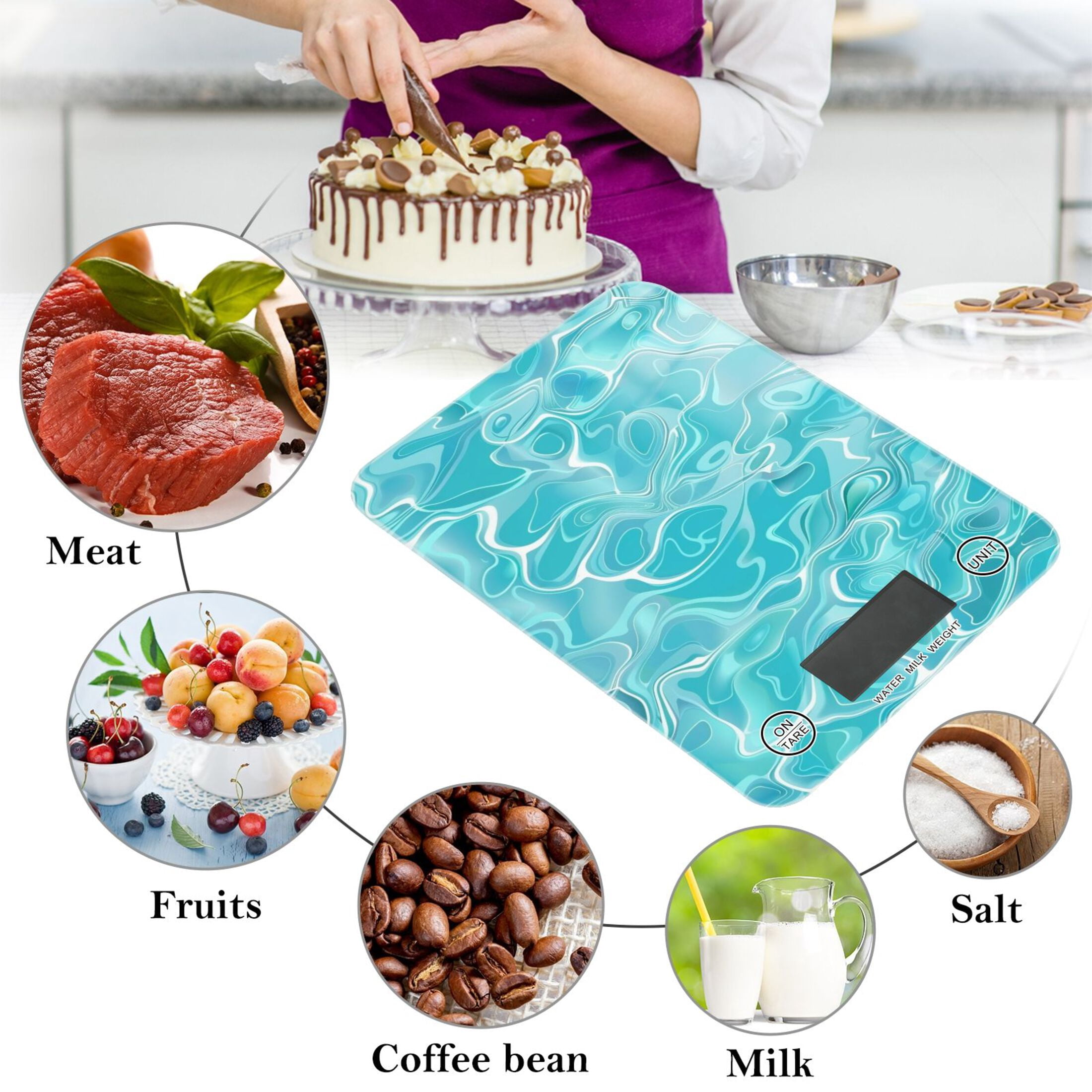Waves Food Scale Digital Kitchen Scale Waterproof Tempered Glass Tare Function 11 lb for Baking Cooking Meal Prep