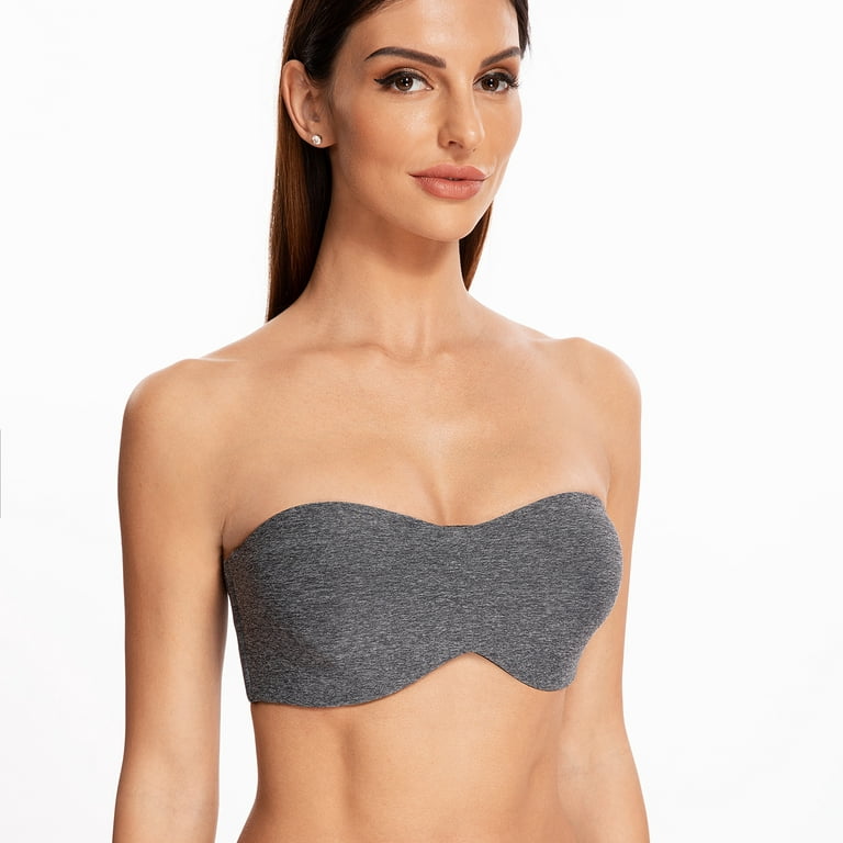 MELENECA Women's Strapless Bras for Large Bust Minimizer Unlined with  Underwire Clear Strap Grey Heather 36F