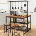 thumbnail image 1 of GloryStar 42" Kitchen Island with Power Outlets - Mobile Bakers Rack with 3 Shelves, Microwave Stand & 5 Hooks, 400lb Capacity (Brown), 1 of 8